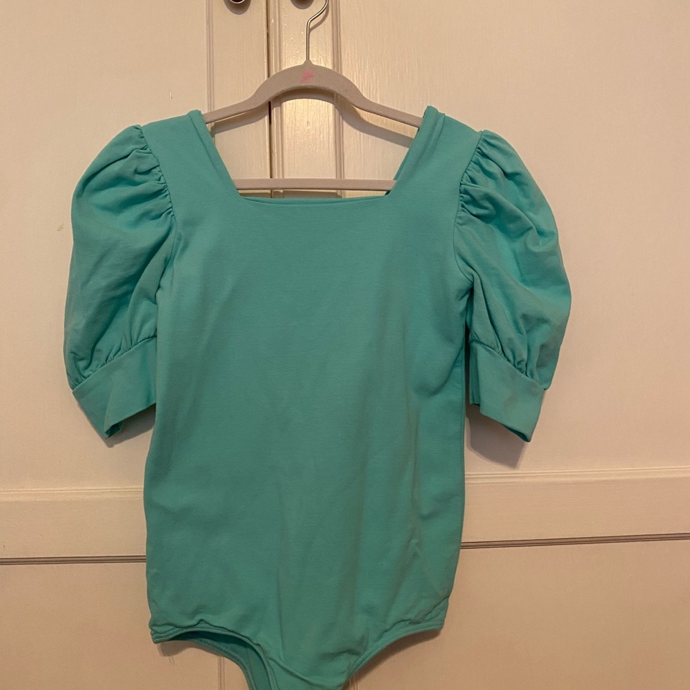 Chic Teal Puff Sleeve Bodysuit for Kids